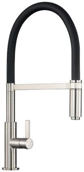 1810 Spirale SPI/02/BS Flexible Spout Kitchen Mixer with Black hose Tap Brushed Steel