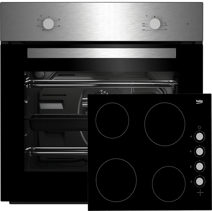 BEKO BSF210SX Large Capacity Oven and 4 Zone Ceramic Hob ( Oven and Hob Pack ) Stainless steel