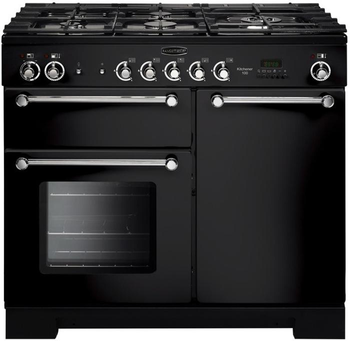 Rangemaster KCH100DFFBL/C Kitchener 100 (98790) Dual Fuel Range Cooker Black ( Chrome Trim )