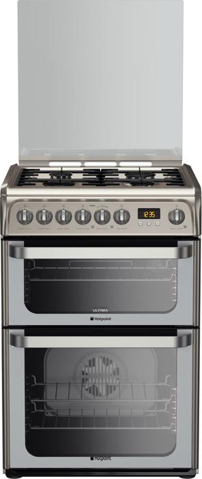 Hotpoint HUD61X S 60cm Double Electric With Gas Hob Freestanding Dual Fuel Cooker Inox