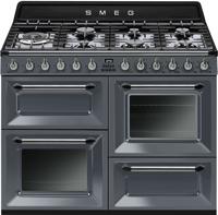 Smeg Victoria TR4110GR Traditional 110cm Wide 7 Gas Burner Hob Dual Fuel Range Cooker Slate Grey